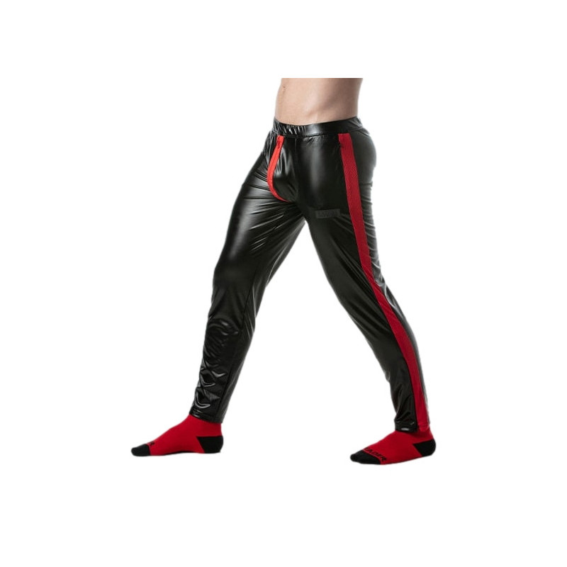 LEADER Pantalon avec Zip Brut Noir-Rouge